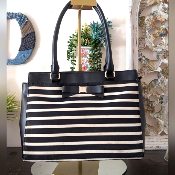 Kate Spade Black And White Striped Bow Tote